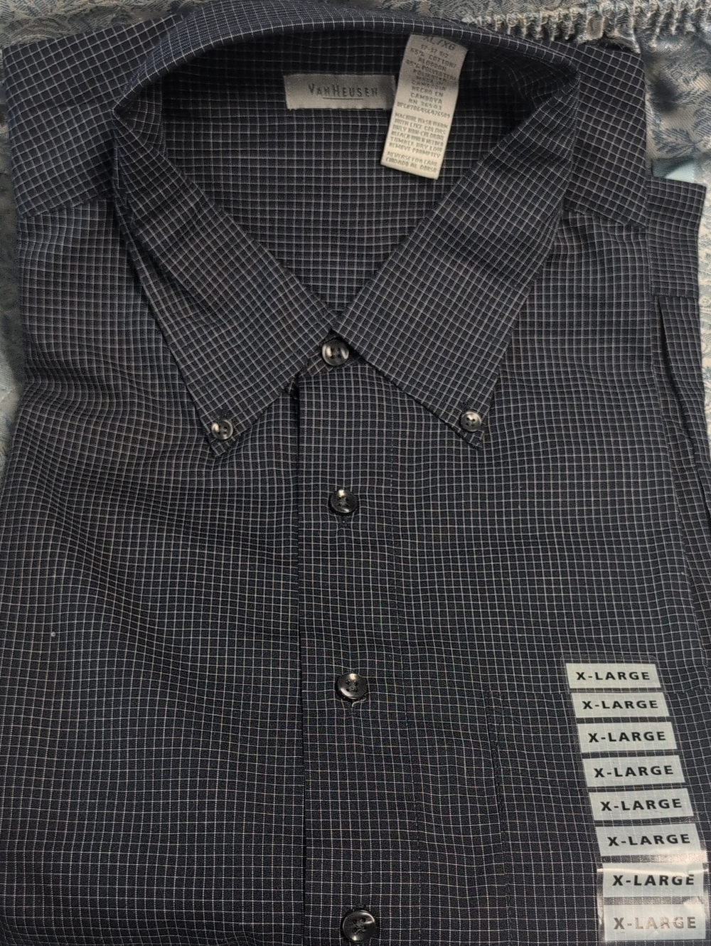 Van Heusen Men’s Navy and White Grid Button-Down Shirt